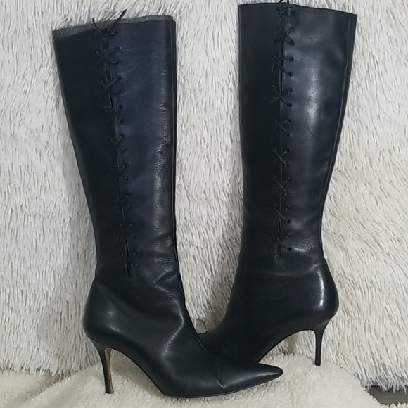 Manolos Blahnik leather knee high boots lace up - Picture 10 of 10